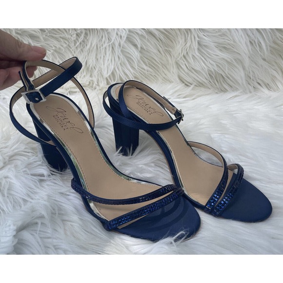Jewel Badgley Mischka Women's Aura Embellished Heels In Navy Satin Size 7 - Picture 14 of 14